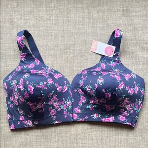 Cacique Floral Lined No-Wire Bra Front Closure Plus Size 44DDD 44F